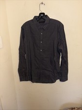 Theory Men  s Dress Shirt Button Down 100 Cotton Plaid Black/ White Large