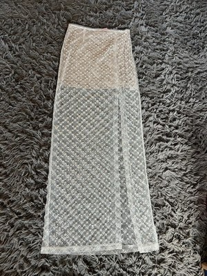 Avec Les Filles White Silver Mesh Sequin Pearl Long Skirt XS