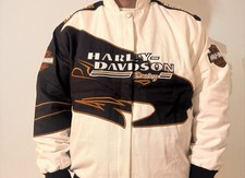 Vintage Harley-Davidson Screamin Eagle Racing Jacket White Black Embroidered L