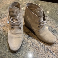 Prada Suede Wedge Ankle Boots Women 7.5 Taupe Lace-Up Made in Italy EUC