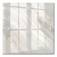 Elegante Design-Wanduhr Aus GehäRtetem Glas Marmortextur WeißE Zeiger 60X60 Cm