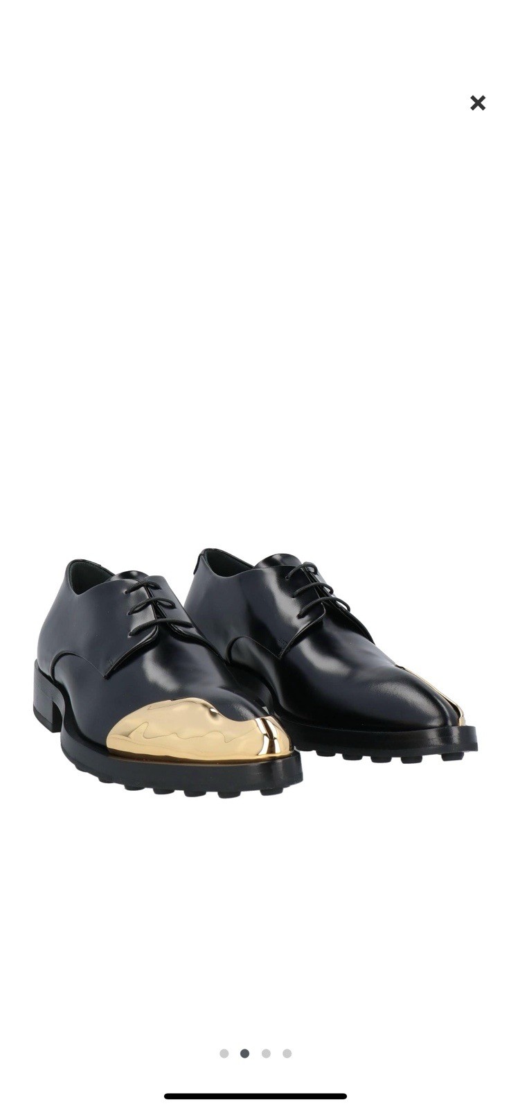 JIL SANDER Men’s Leather Derby Dress Shoes Black Pointed Gold Toe Cap 8.5 image 2