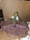 Lovely 8" Murano Venetian Glass Divided Bowl with Applied Flowers