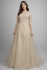 Champagne A-line Lace Mother of The Bride Wedding Prom Dress Size XL 16 NWT 4