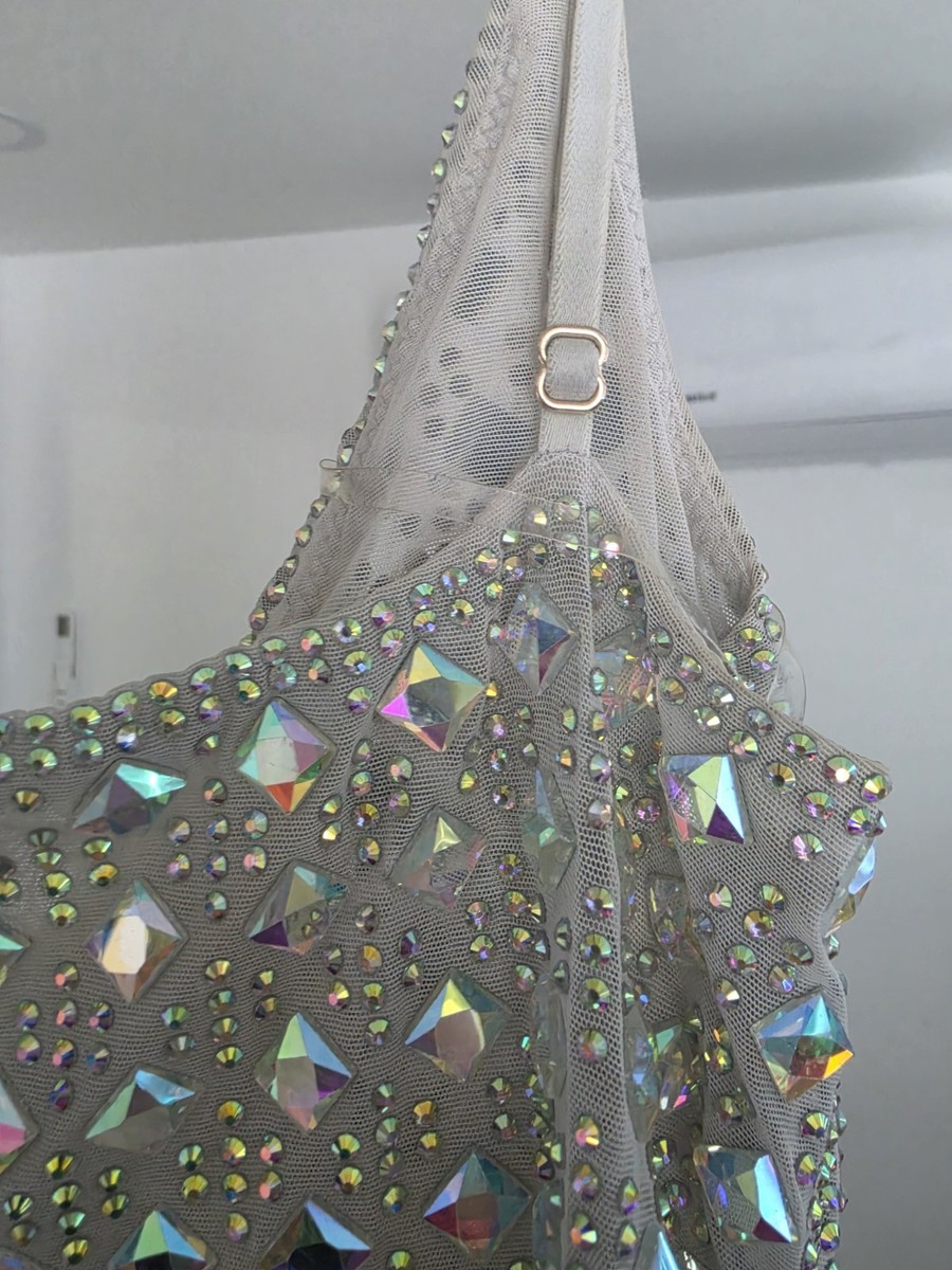 Oh Polly Svana Embellished V-Neck A-Line Mini Dress in Silver US 6 | eBay