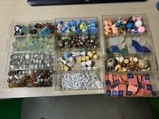 Assorted Craft Hobby Supply Lot, Stones, Bells, Animals, Flags, Shells, Others