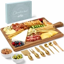 Charcuterie Board Set - Acacia Cheese Board Serving Tray with Accessories - H...