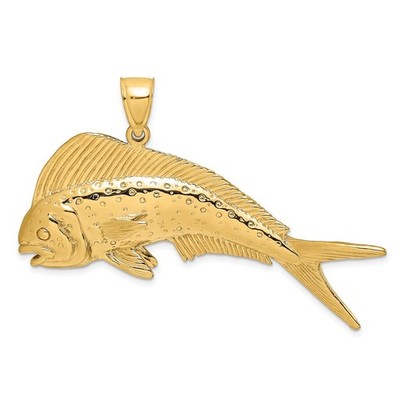 Echt 14K Gelbgold großer 2-D weiblicher Dorado (Mahi-Mahi) Charm Anhänger; 9,32 g