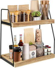 2-Tier Coffee Bar Organizer, Wooden & Iron Countertop Shelf, Perfect for Coffee 