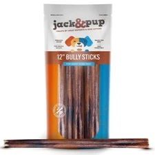 Jack&Pup 12 Inch Bully Sticks for Large Dogs | Thick Odor Free Bully Sticks (...