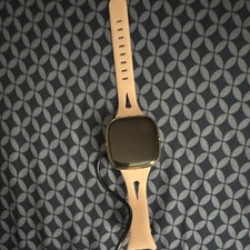Square Touchscreen Smart Watch Bluetooth 40mm Gold Metal Case Beige Band