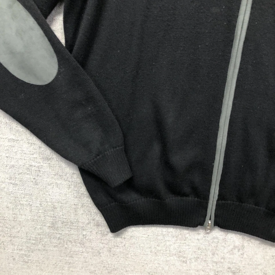 Suéter Gran Sasso Para Hombres 58 Negro Gris Cremallera Completa Lana Codo Parches Hecho en Italia Foto 2 de 4