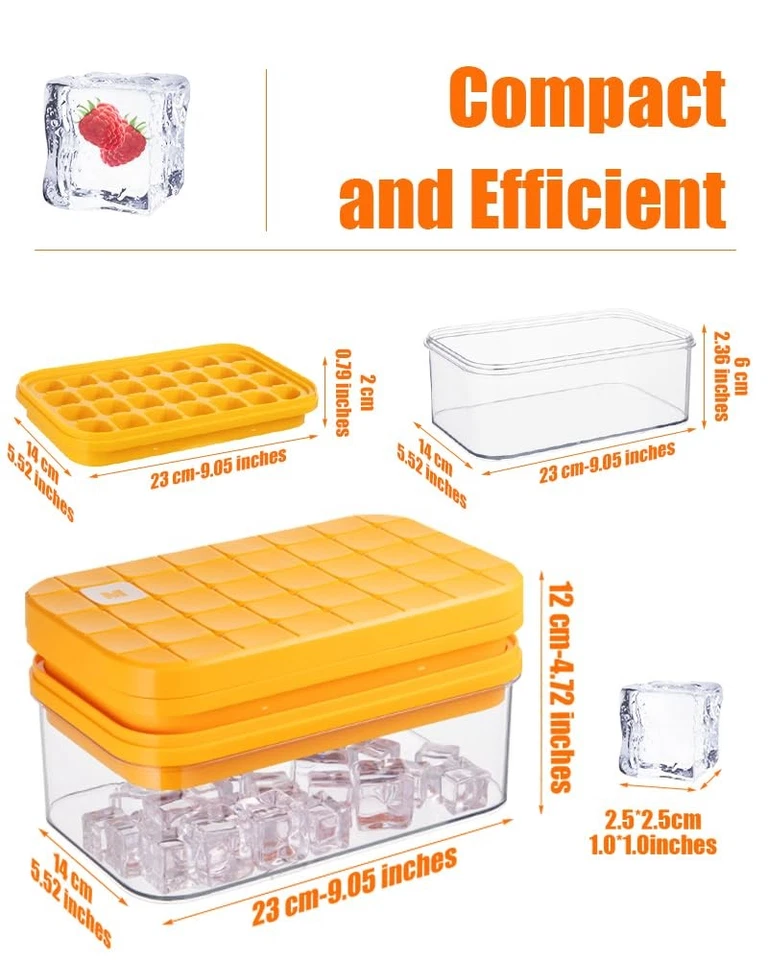 Reusable Ice Cube Tray, 56 Cubes, Stackable, Durable Silicone, Yellow - Image 2 of 4