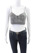 Fleur du Mal Womens Cotton Sweetheart Neckline Plaid Top Black Size S