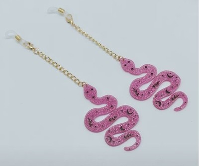 Pair Eyewear topper eyeglasses pink glitter mystic snakes chain accents gold