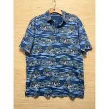 Tommy Bahama Mens Blue Tropical Hula Palm Tree Island Print Polo Shirt Size M