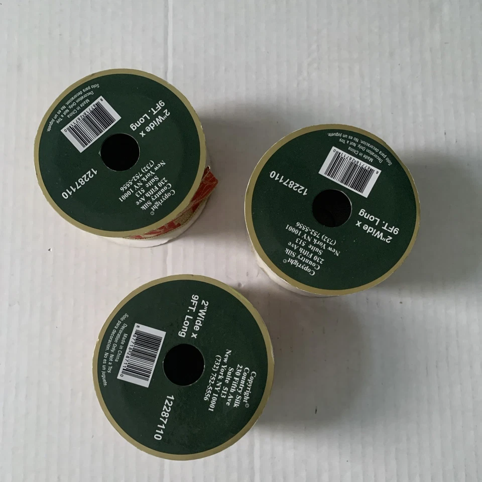 Set of 3 Christmas Ribbon Glitter Red & Gold Poincetta On Burlap 2”Wx9”L - Image 3 of 4