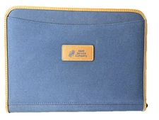 VTG Leeds Padfolio Portfolio Travel Organizer B&W Logo Denim Blue Zip