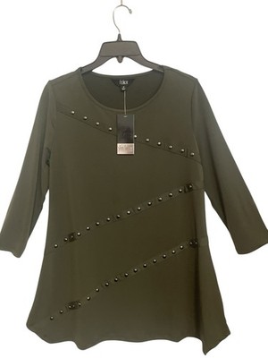 Slim Factor By Investments Olive Green Tunic Studded Rivet Accents - Size S