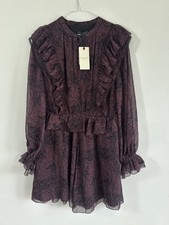 Image of TED BAKER PLAYSUIT 10 NEW Black plum paisley Chiffon LILEI button up long sleeve