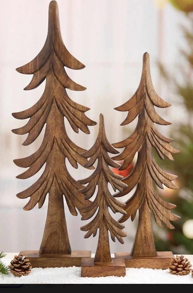Árboles de mango tallados esmaltados de decoración navideña hechos a mano (juego de 3) Foto 2 de 4
