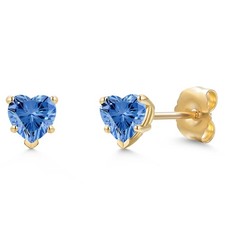 14K Yellow Gold Stud Earrings for Women  5MM Heart Shape Gemstone Birthstone 