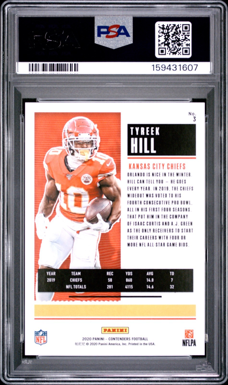 PSA 8 2020 Panini Contenders #3 Tyreek Hill /22 Cracked Ice Season Ticket Chiefs view 2