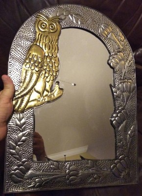 Metal Mirror Frame Owl Figure Figural