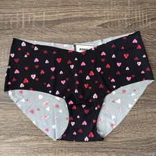 Pink By Victoria  s Secret, Large, Black Hearts, No-Show, Hipster Panties