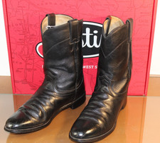 Justin USA Made Black Leather Roper Cowboy Boots Men 11.5 B 3133 Perfect, Box