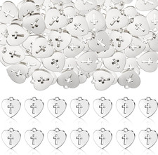 100 Pieces Silver Religious Charms Cross Charms Alloy Metal Heart Cross Pendants