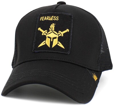 Fearless Spartan Helmet Molon Labe Black Trucker Style Hat by KB Ethos
