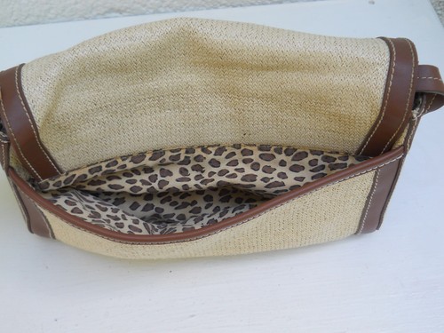 Etienne Aigner Light Beige Woven Fabric w Brown Trim 3-Compartment Shoulder Bag - Picture 9 of 12