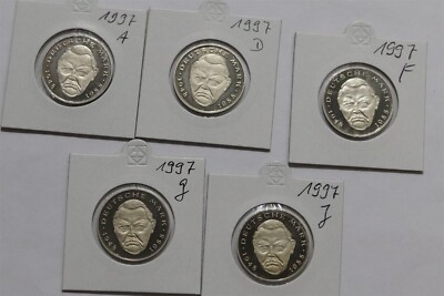     DEUTSCHLAND BUND ERHARD 2 MARK 1997 RAR PROOF - 5 MÜNZEN B71 #54