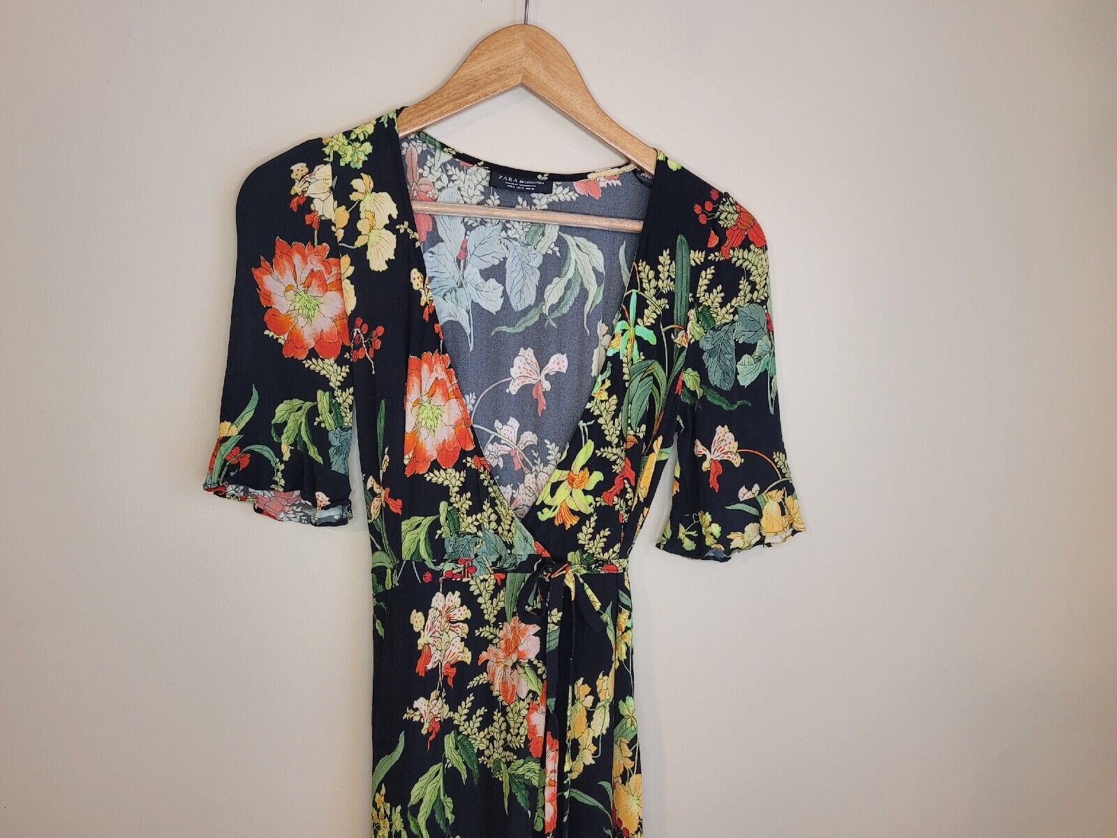 Zara Dark Floral High-Low Maxi Wrap Dress Size Sm… - image 5