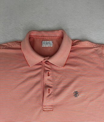 IZOD Mens Polo Shirt Size Large Orange Striped Athletic Fit  L