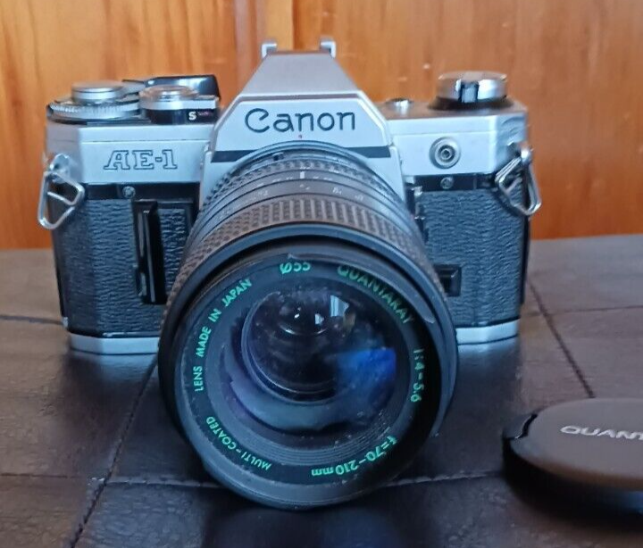 Canon AE-1 SLR 35mm Film Camera + Quantary F 70-210mm lens 1:4-5.6