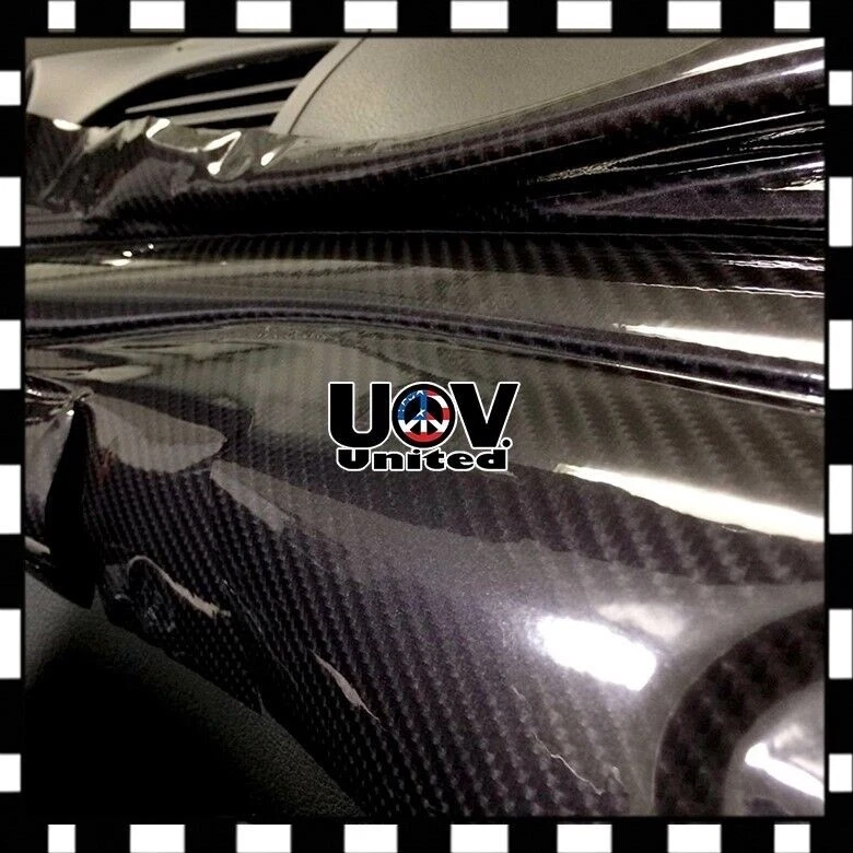 2x 2' x 5' 7D Premium Alto Brillo Negro Fibra de Carbono Envoltura de Vinilo Liberación Libre de Burbujas Foto 3 de 4