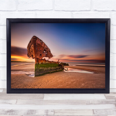 Strandboot gebrochene Küste rostiges Schiffswrack Wandkunstdruck