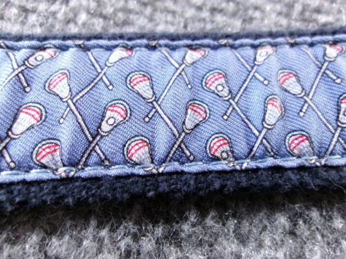 Vineyard Vines Belt Boys 24 Blue Lacrosse Embroidered Canvas With Leather Trim - Picture 2 of 7