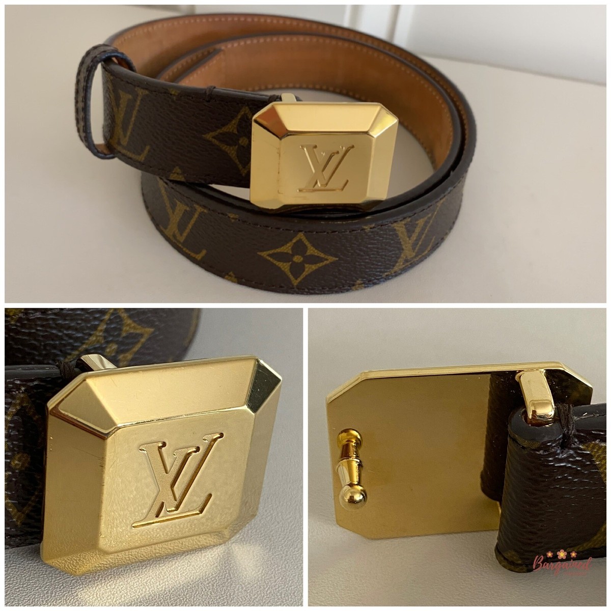 Authentic Louis Vuitton Monogram Canvas Cabochon Gold Logo