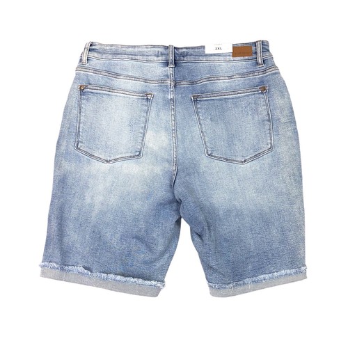 Judy Blue Women's High Waist Denim Shorts Size 2XL Distress 9" Inseam Cuffed NWT - Picture 2 of 11
