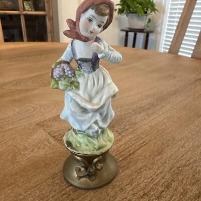 Lenwile Ardalt Art Ware Hand Painted Porcelain Lady With Grape Basket Japan 