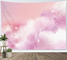 Dreamy Fantasy Pink Sky and White Clouds Tapestry for Bedroom Living Room Dorm