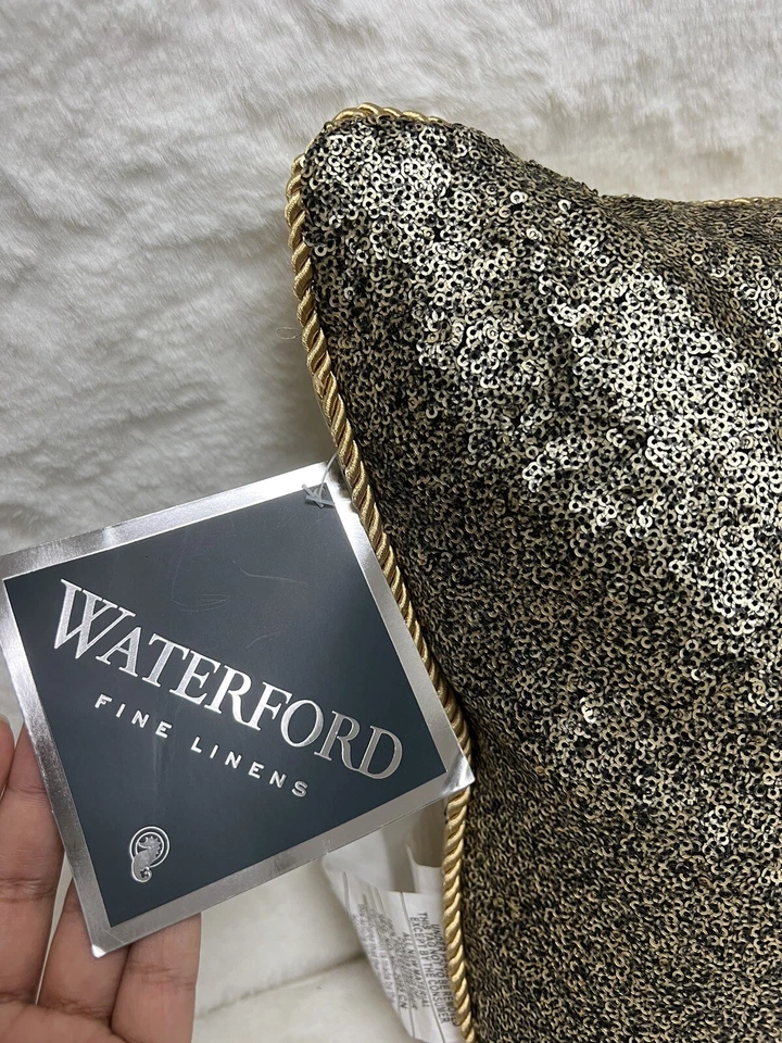 Waterford Vaughn 14”x14” Almohada Decorativa Dorado Negro Lentejuelas NUEVO Foto 2 de 4