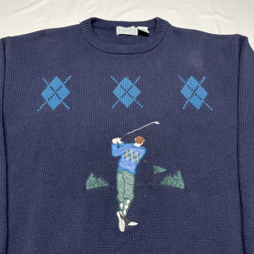 Vintage 90s Golf Sweater Mens Large Golfing Art Logo Blue Pullover Hipster IZOD - Picture 2 of 10