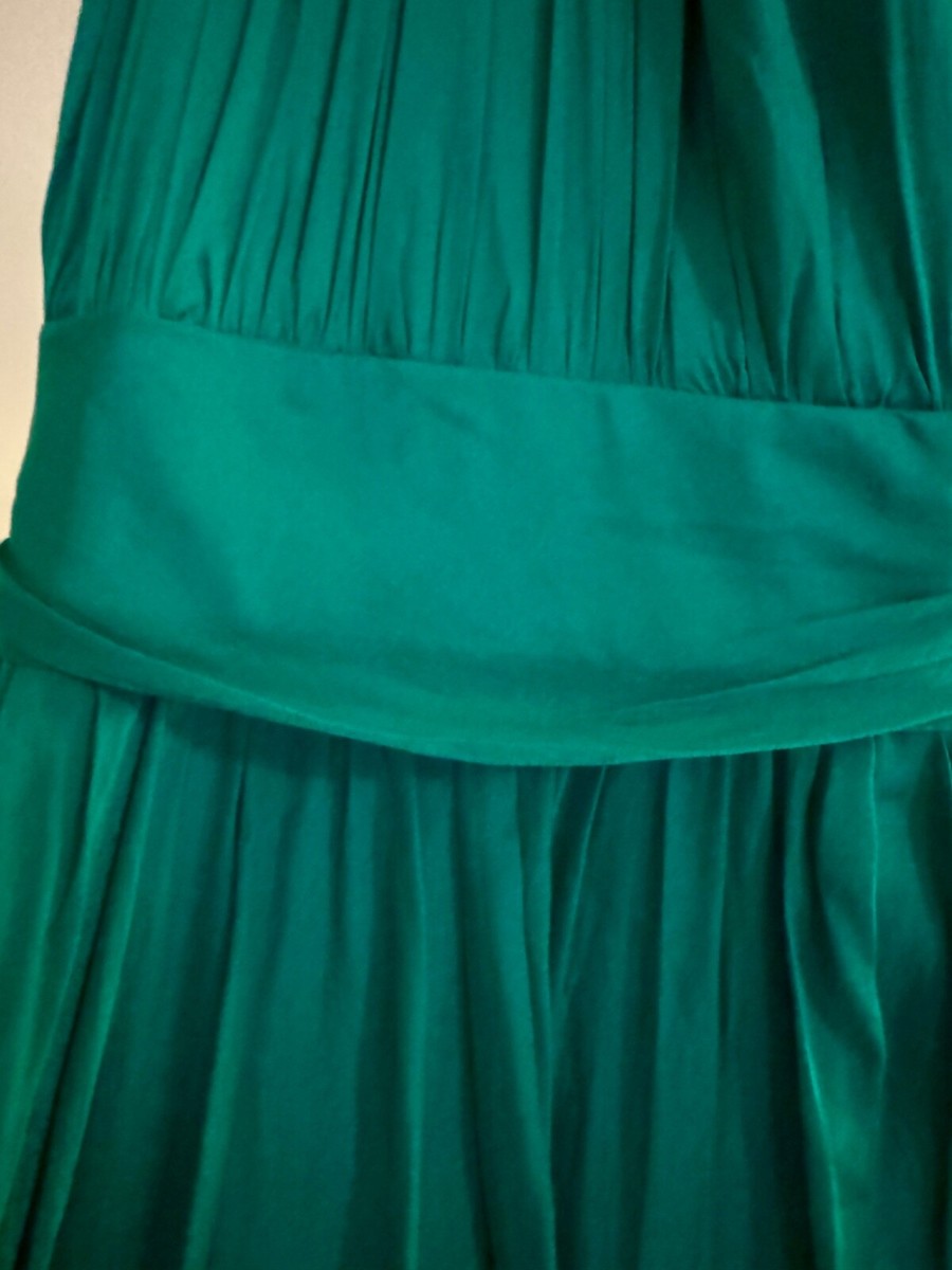 Badgley Mischka emerald green silk chiffon halter gown dress size 10