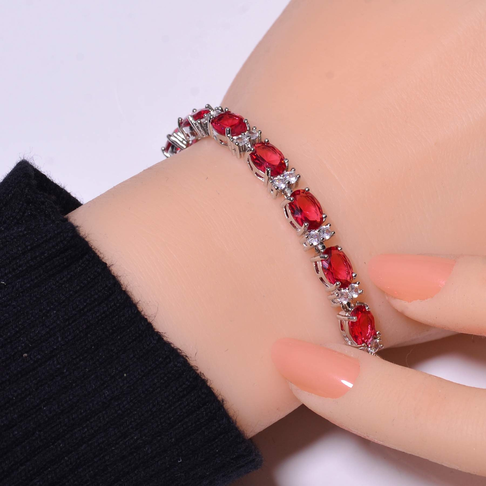 Pink Rubellite Tourmaline & CZ 925 Sterling Silver Tennis Bracelet 7.99