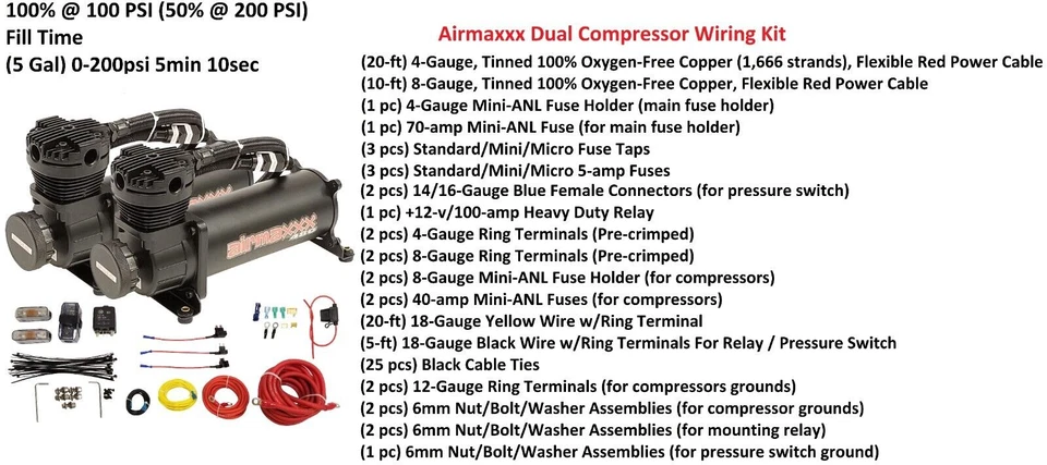 Complete FASTBAG 3/8" Air Ride Suspension Kit Bags 480 Black Fits 1958-1960 Cadi - Изображение 2 из 4