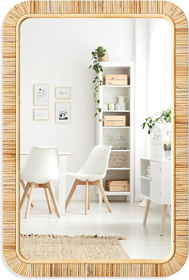 Rustic Rattan Bathroom Mirror - Handmade Boho Wicker Frame (20'' x 30'')